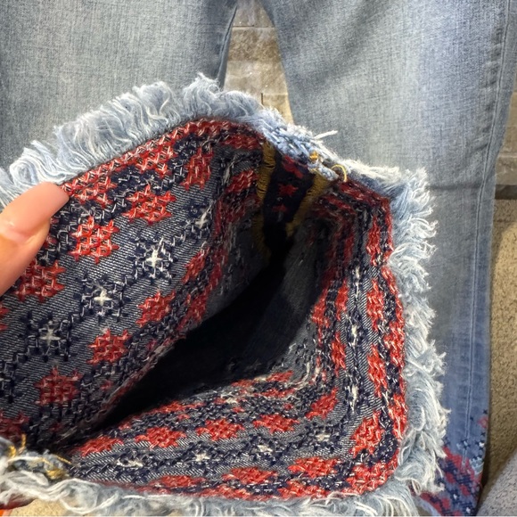 Tory Burch Myers Cropped Ankle Denim Jeans | Fray Hem | Embroidered | Size 28 - Picture 6 of 12